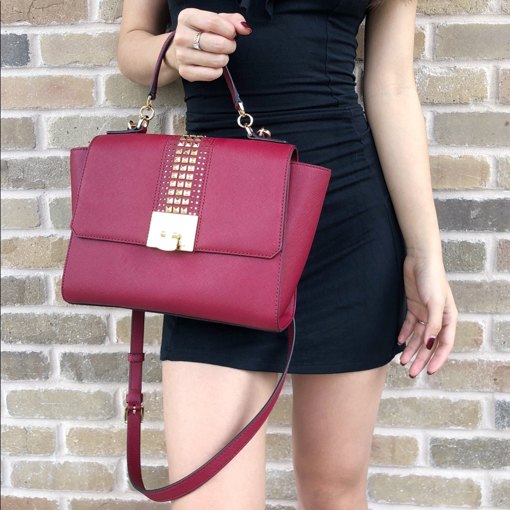 Michael Kors Stud Med Cherry Red Chain Tote - Picture 4 of 8